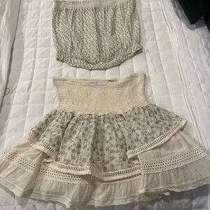 Ramy Brook Elegant Cream Floral Women's strapless top and skirt